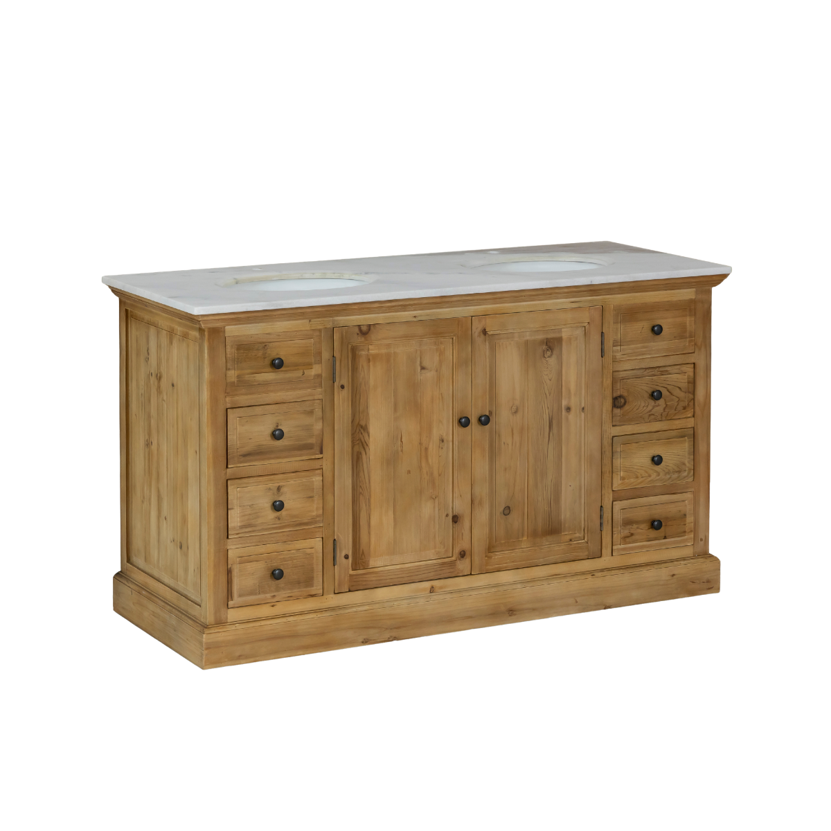 Meuble sous vasque en bois recyclé et marbre Eskel