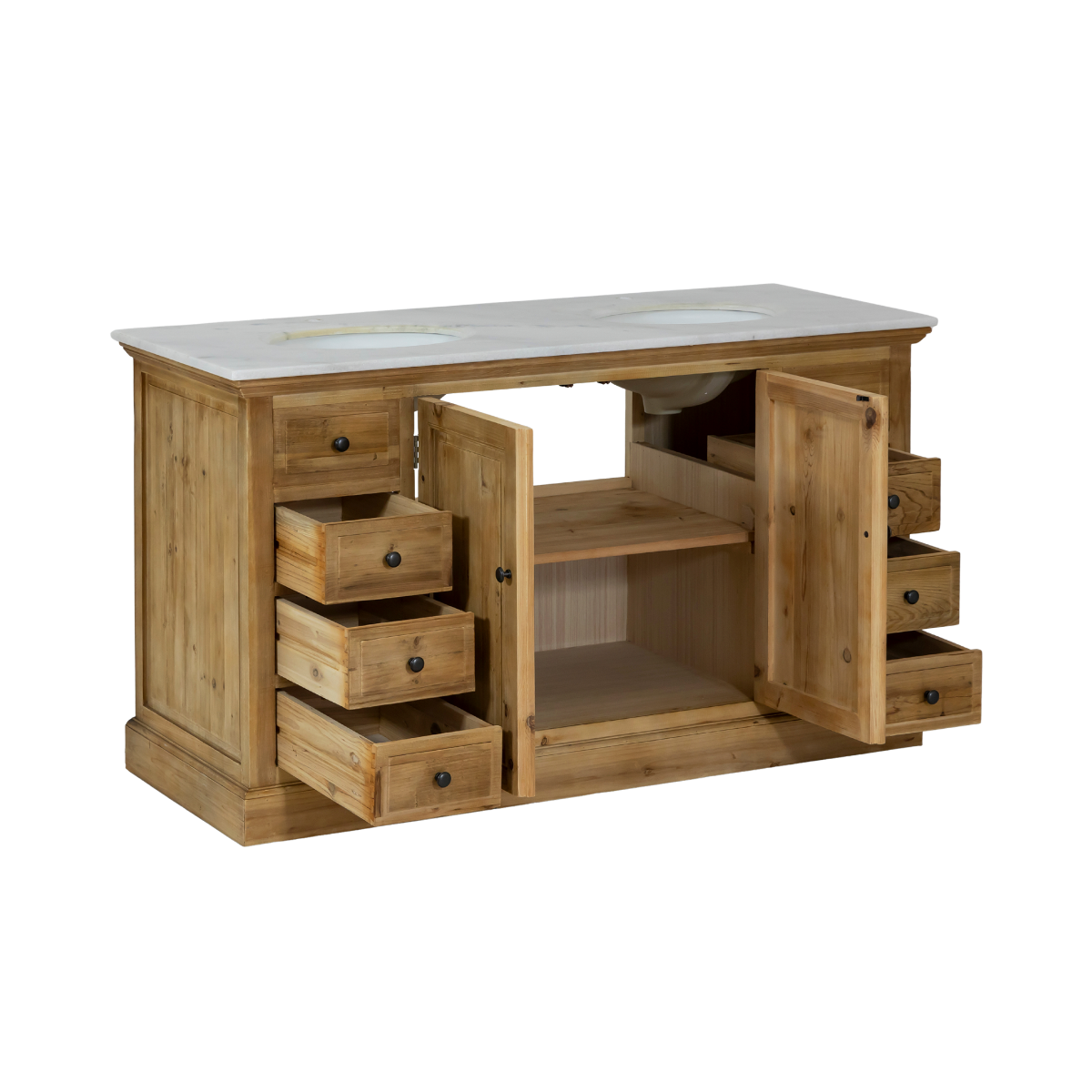 Meuble sous vasque en bois recyclé et marbre Eskel