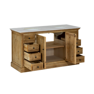 Meuble sous vasque en bois recyclé et marbre Eskel