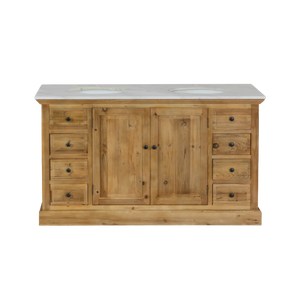 Meuble sous vasque en bois recyclé et marbre Eskel