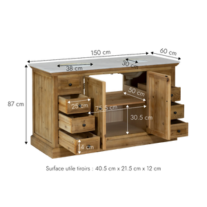 Meuble sous vasque en bois recyclé et marbre Eskel