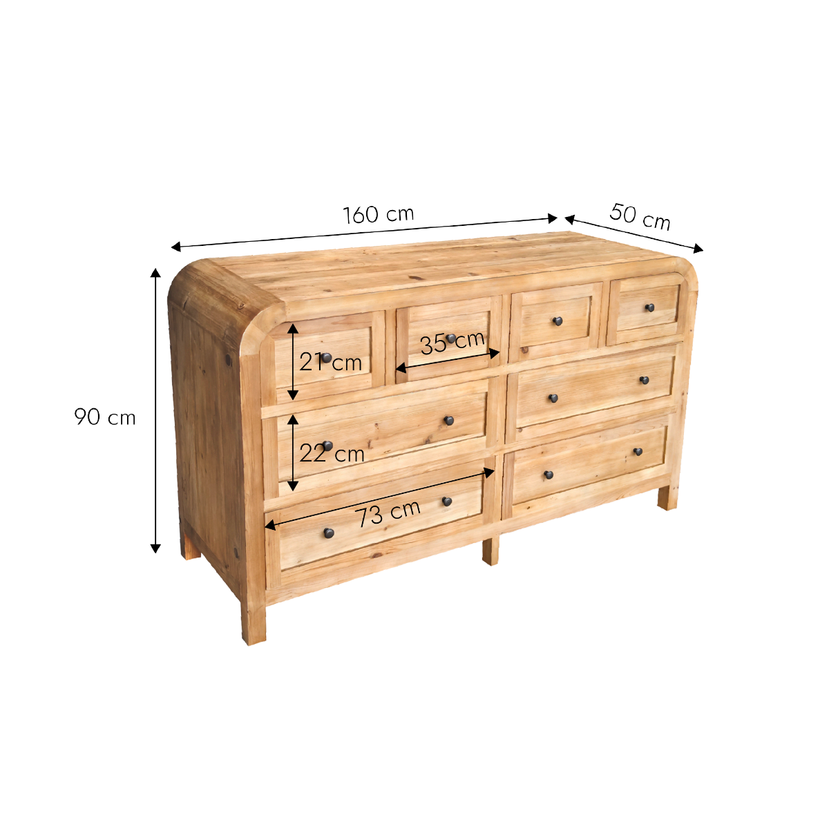 Commode 8 tiroirs en bois recyclé Sigrid