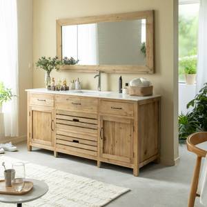 Meuble sous vasque en bois recyclé et marbre blanc Nils