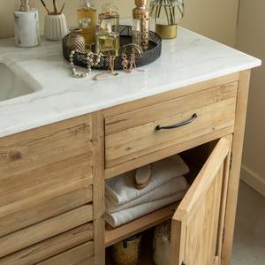 Meuble sous vasque en bois recyclé et marbre blanc Nils