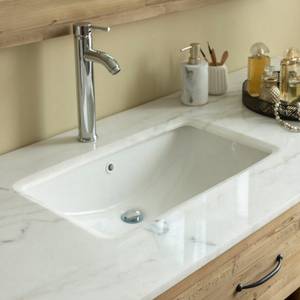Meuble sous vasque en bois recyclé et marbre blanc Nils