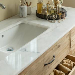 Meuble sous vasque en bois recyclé et marbre blanc Nils