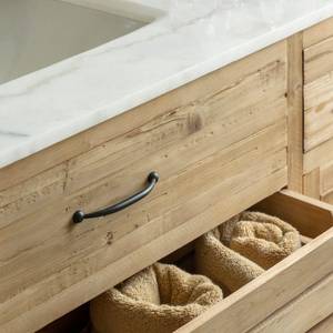 Meuble sous vasque en bois recyclé et marbre blanc Nils