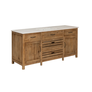 Meuble sous vasque en bois recyclé et marbre blanc Nils