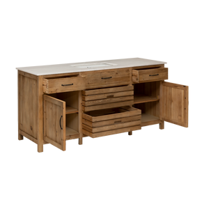 Meuble sous vasque en bois recyclé et marbre blanc Nils