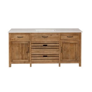 Meuble sous vasque en bois recyclé et marbre blanc Nils
