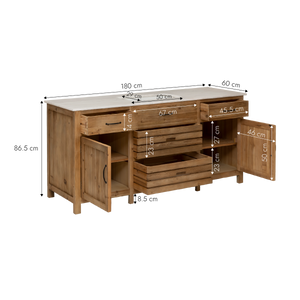 Meuble sous vasque en bois recyclé et marbre blanc Nils