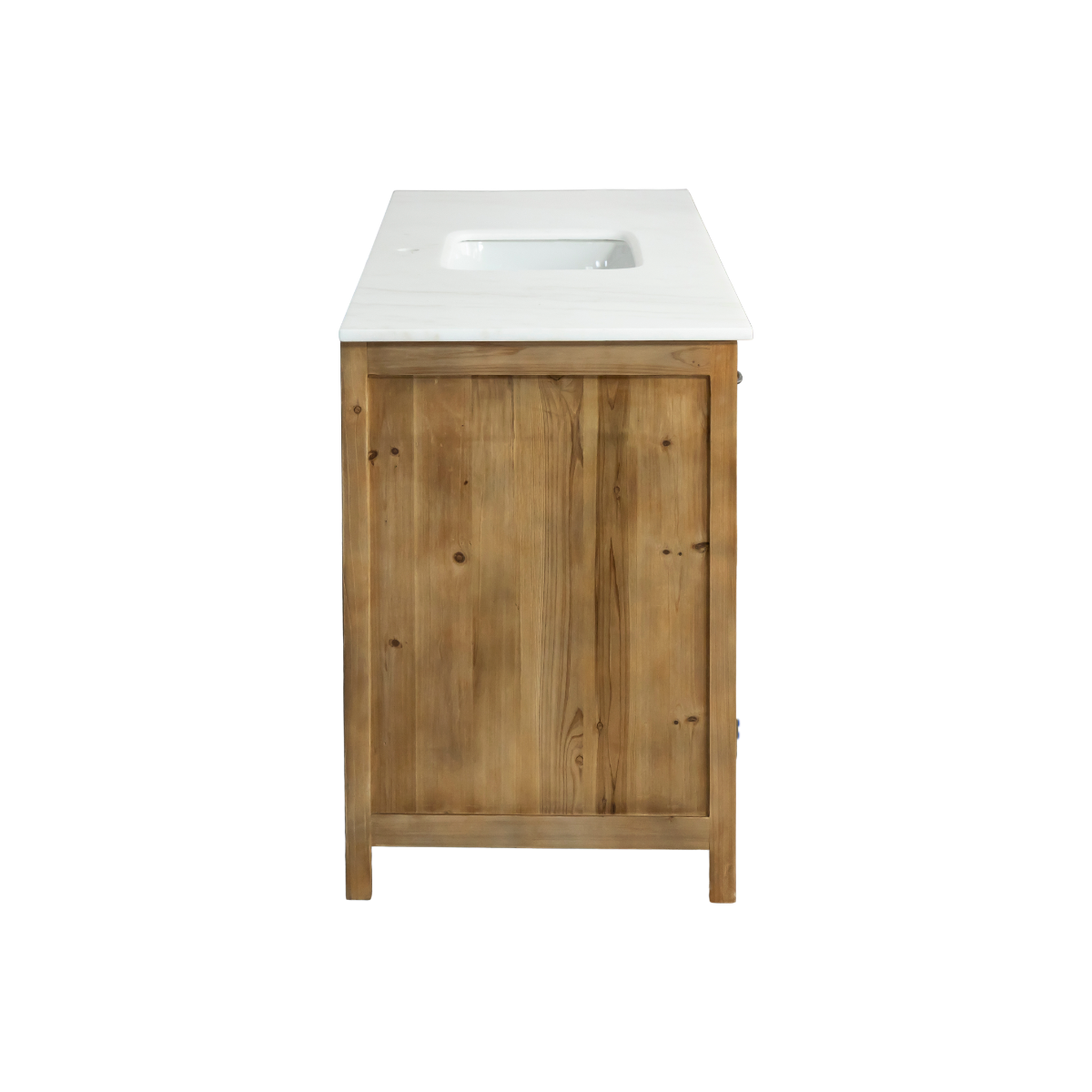 Meuble de cuisine en vieux pin et marbre blanc Epure