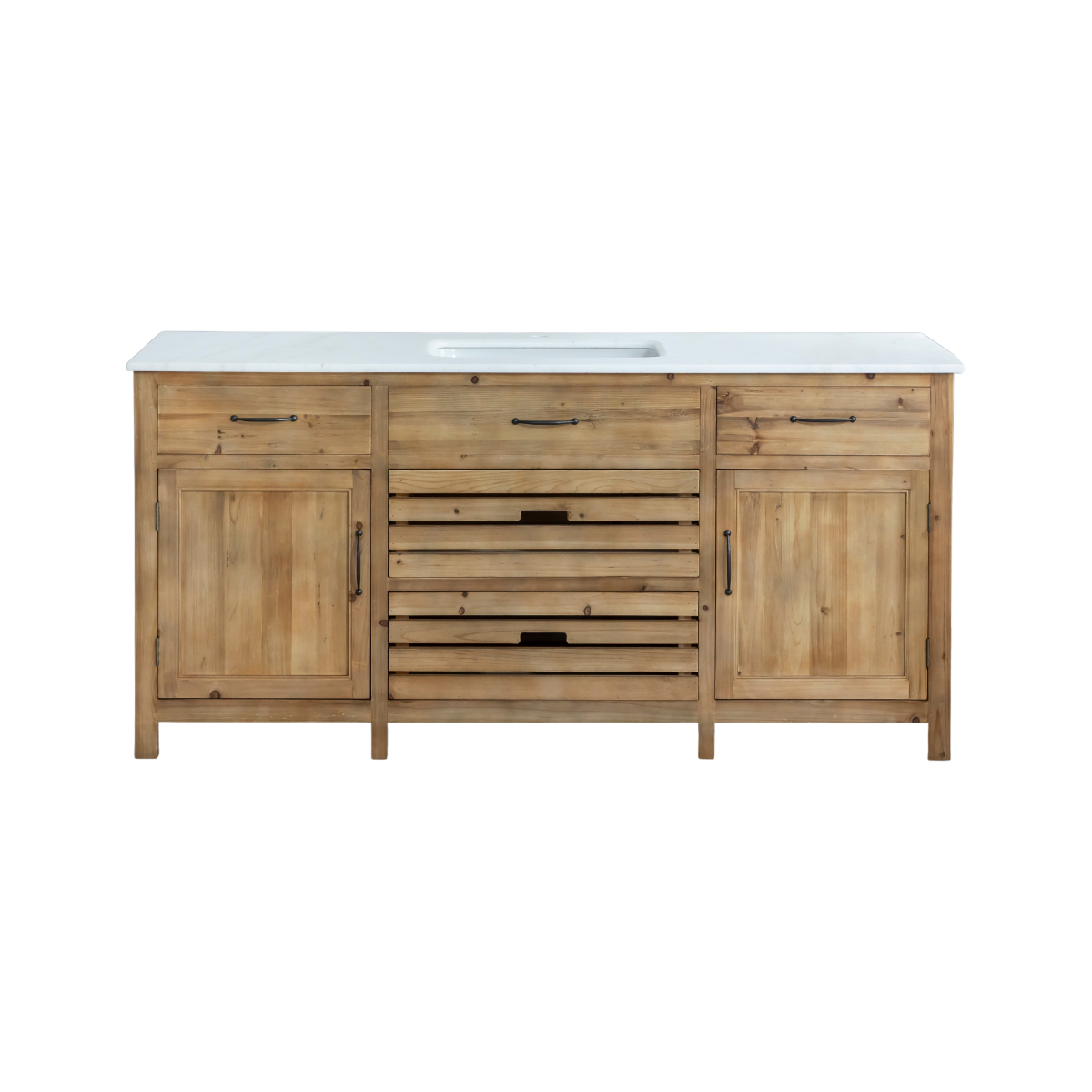 Meuble de cuisine en vieux pin et marbre blanc Epure