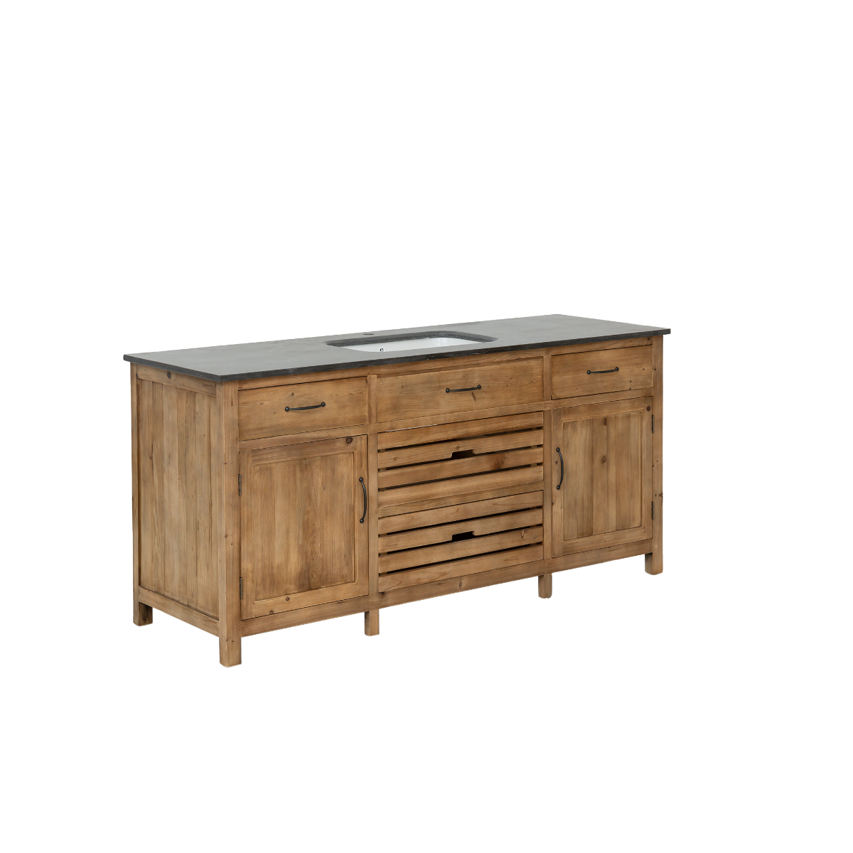 Meuble de cuisine en vieux pin et pierre bleue Champêtre