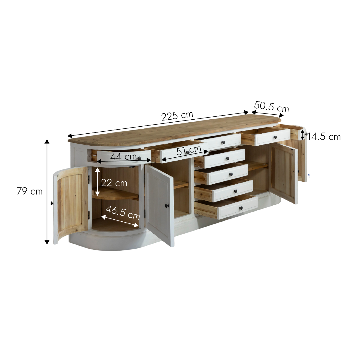 Buffet en bois recyclé blanchi 225 cm Garance
