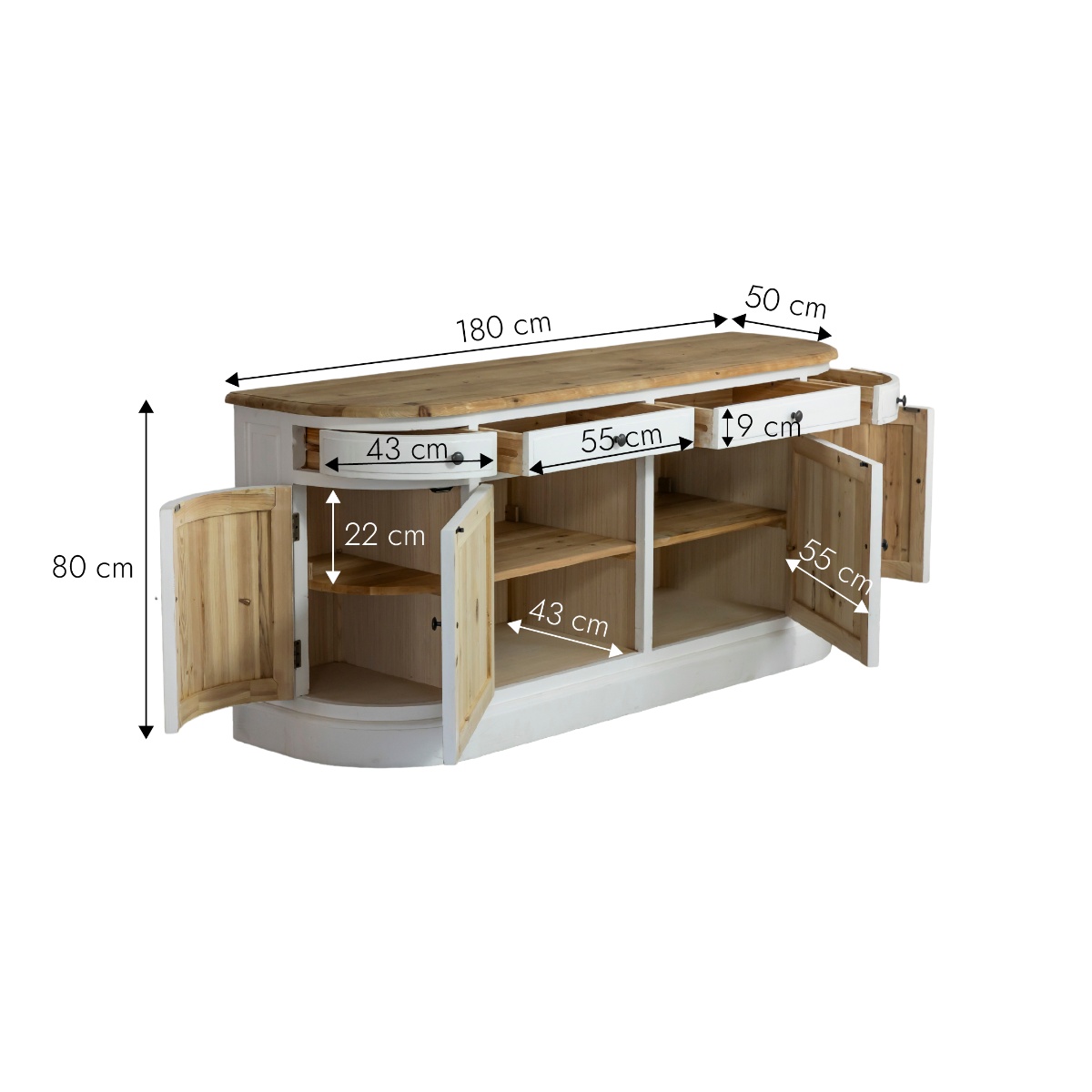 Buffet en bois recyclé blanchi 180 cm Garance