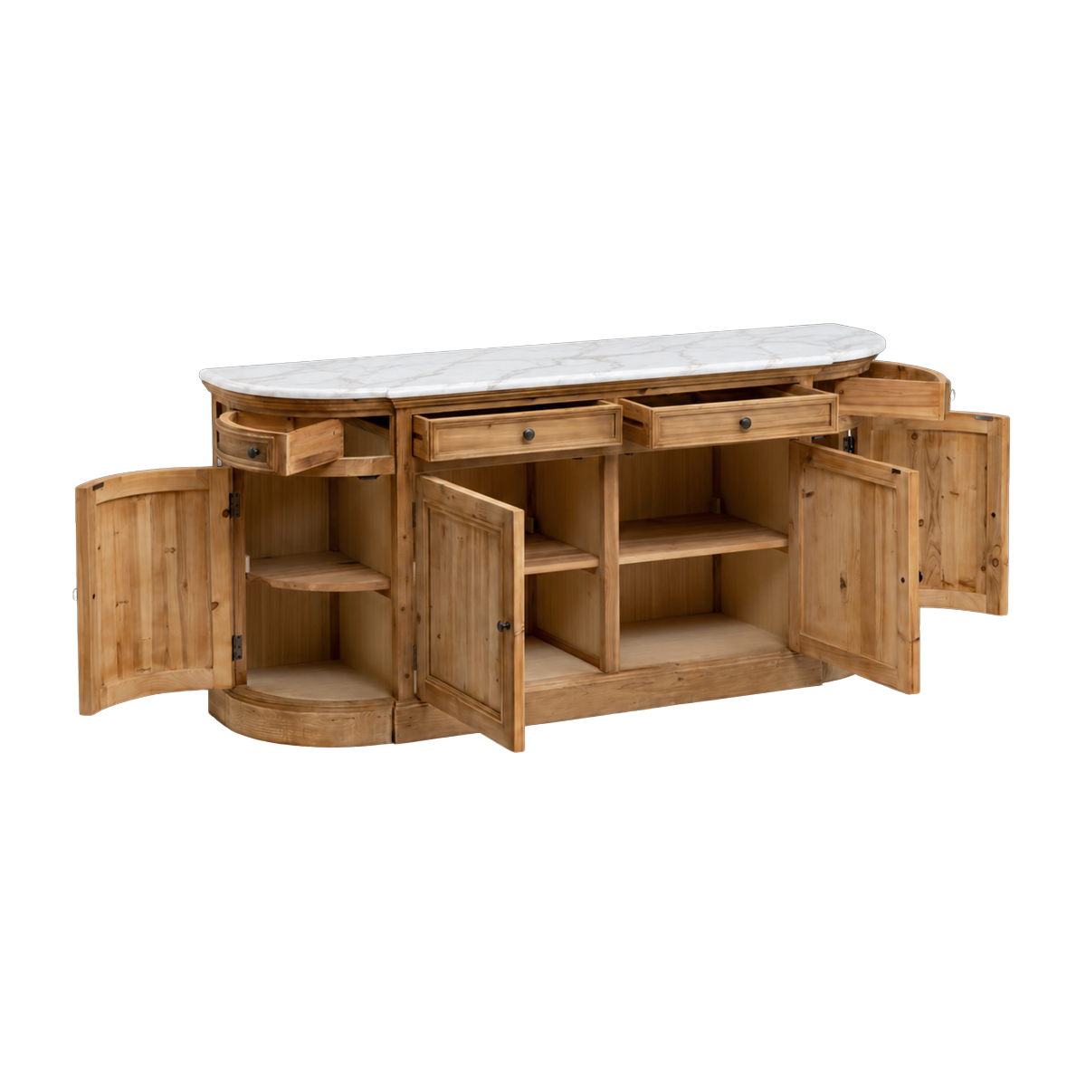 Buffet arrondi en bois recyclé et marbre Garance