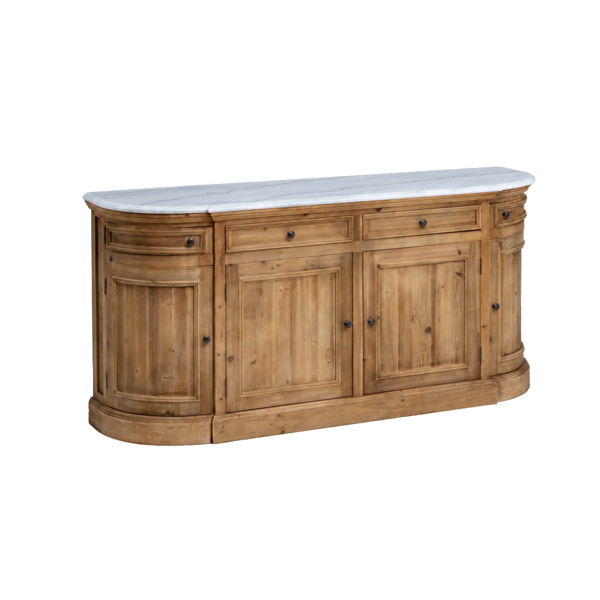 Buffet arrondi en bois recyclé et marbre Garance