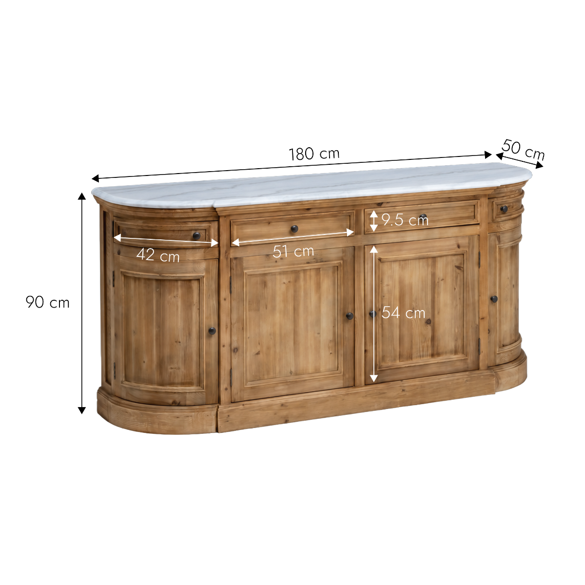 Buffet arrondi en bois recyclé et marbre Garance