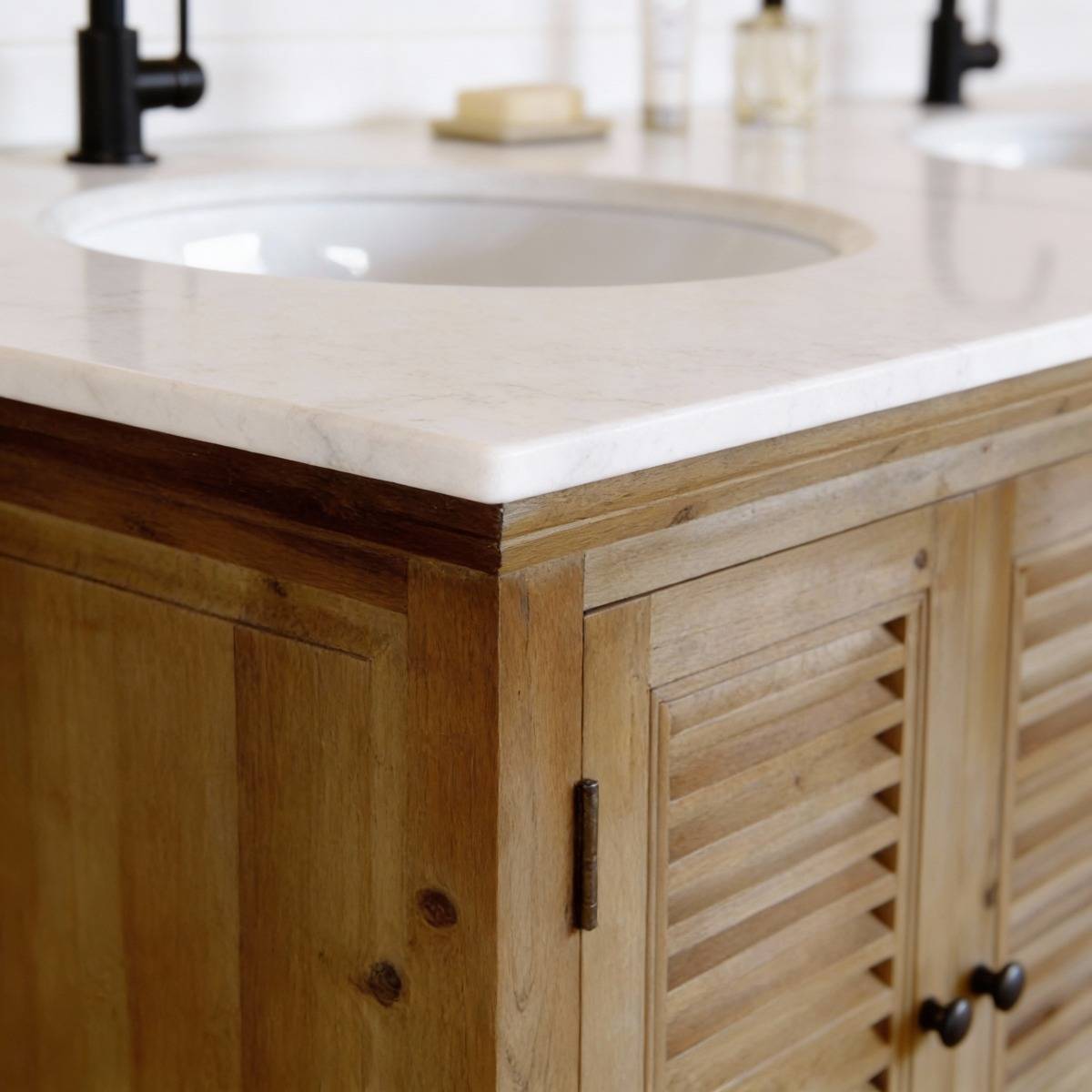 Meuble sous vasque en bois recyclé et marbre Azran