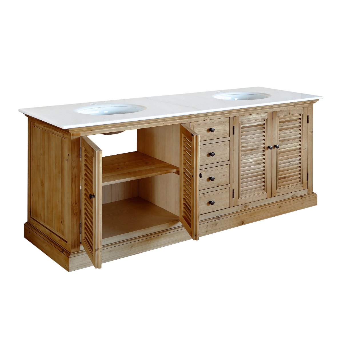 Meuble sous vasque en bois recyclé et marbre Azran