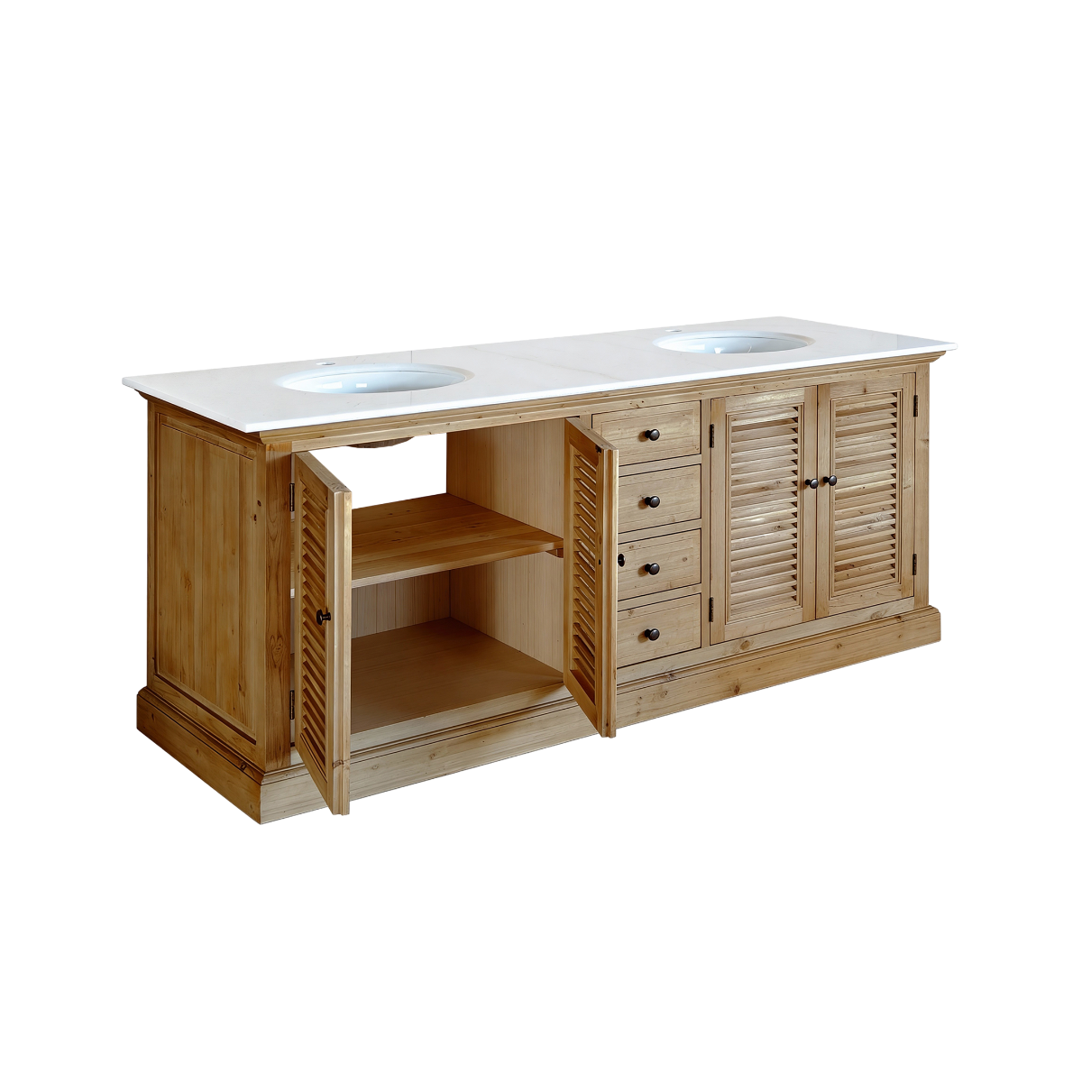 Meuble sous vasque en bois recyclé et marbre Azran