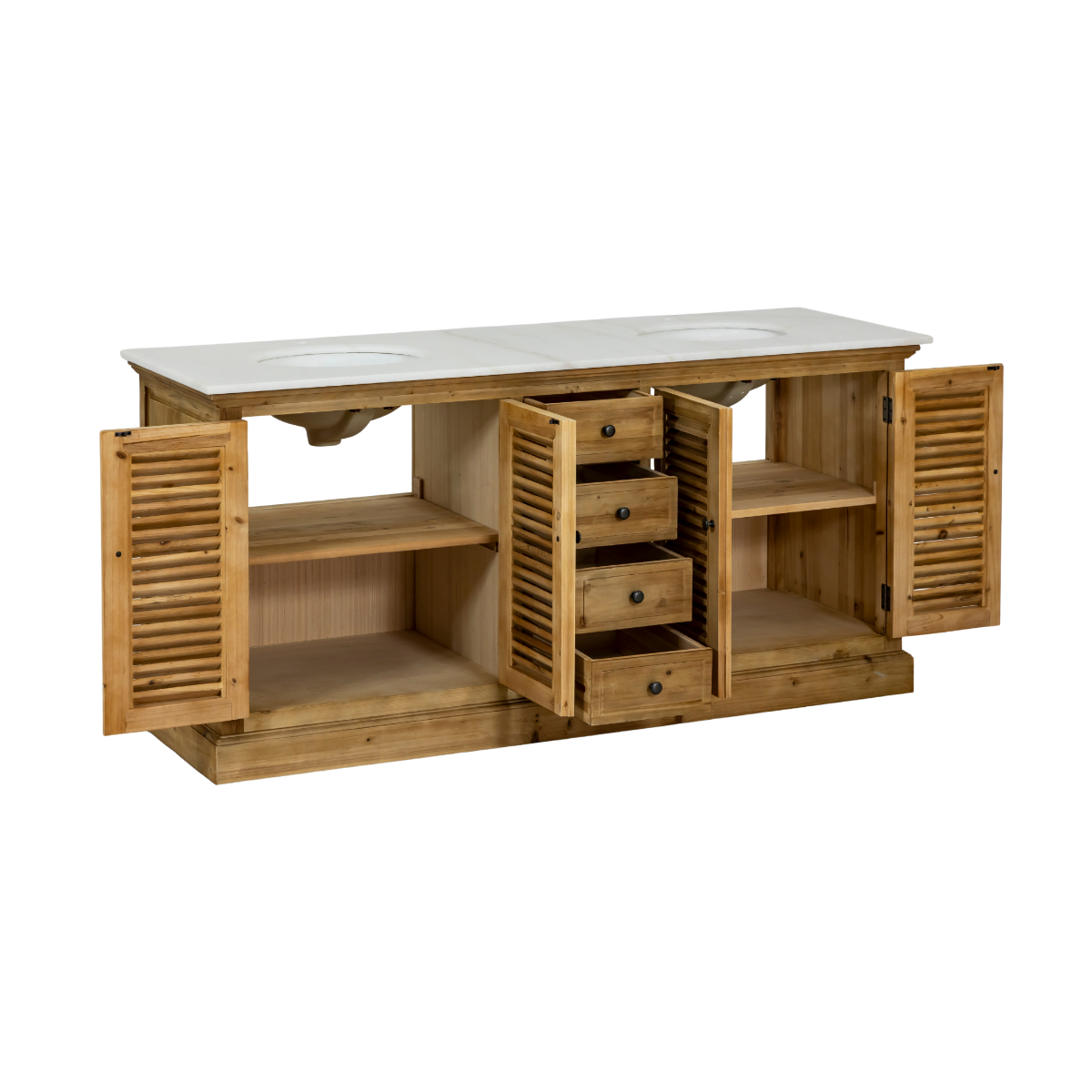 Meuble sous vasque en bois recyclé et marbre Azran