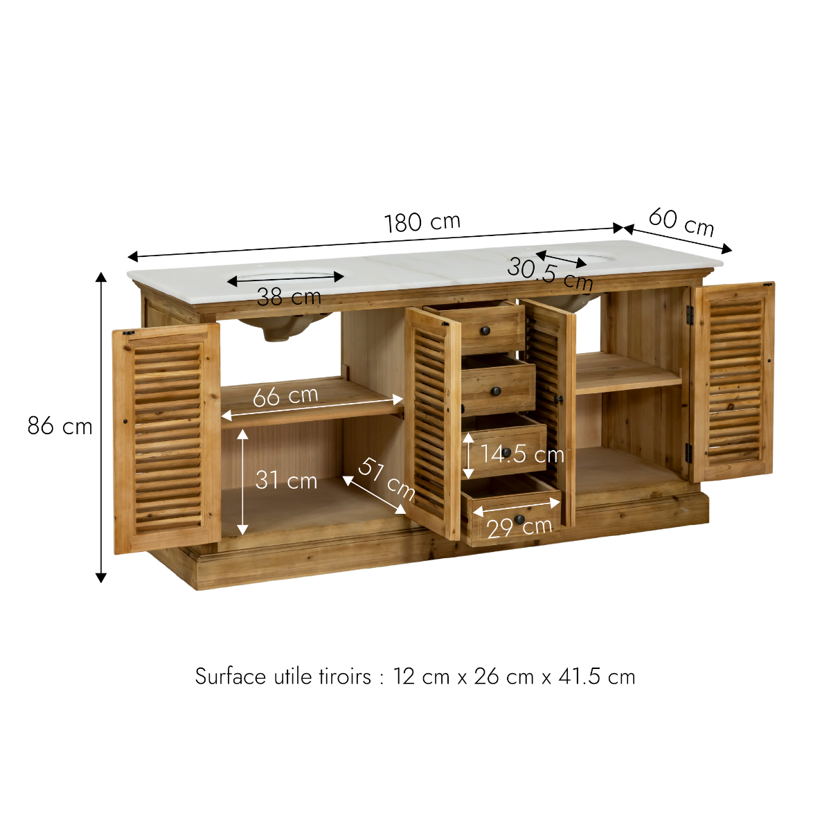 Meuble sous vasque en bois recyclé et marbre Azran