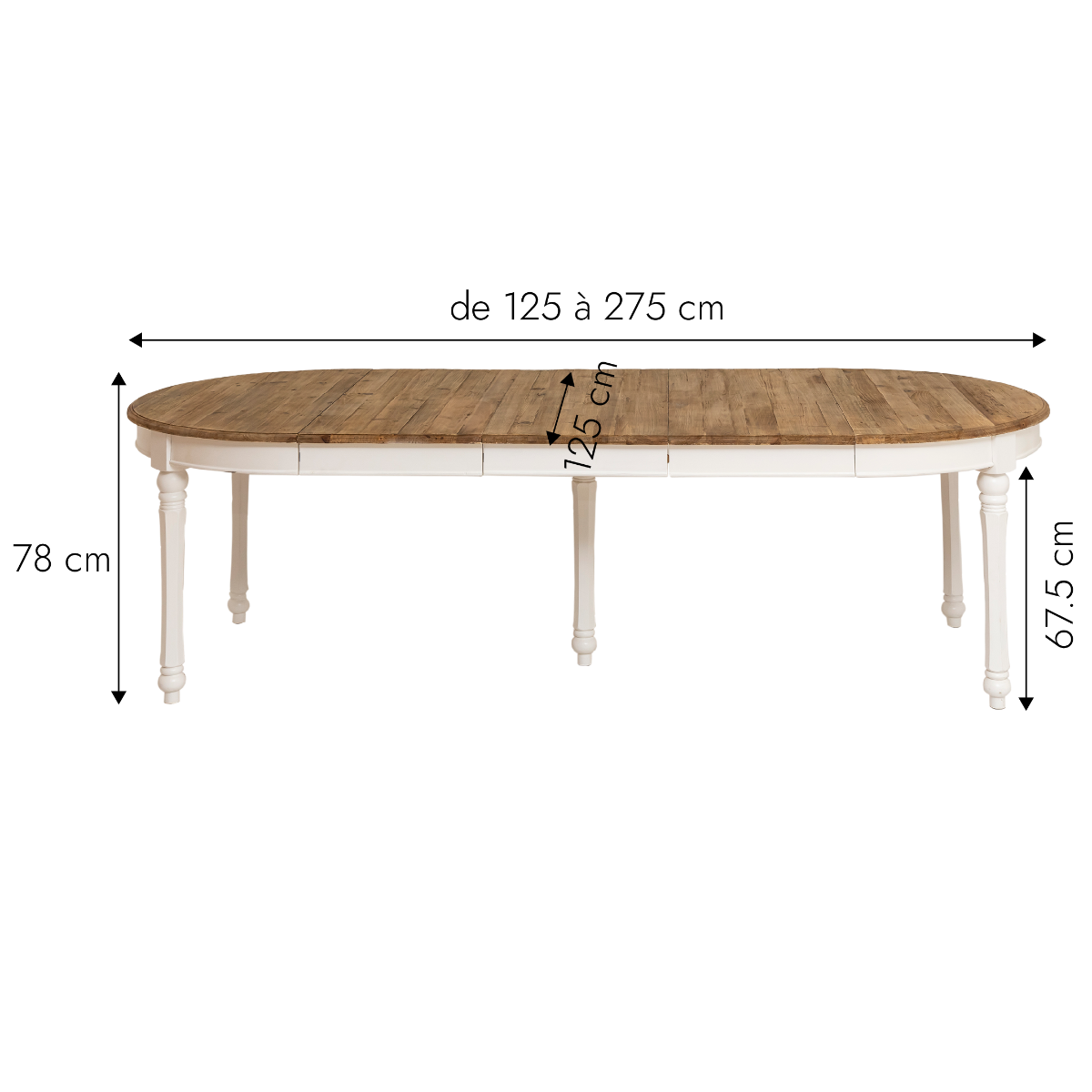 Table à manger en bois recyclé avec allonges Garance