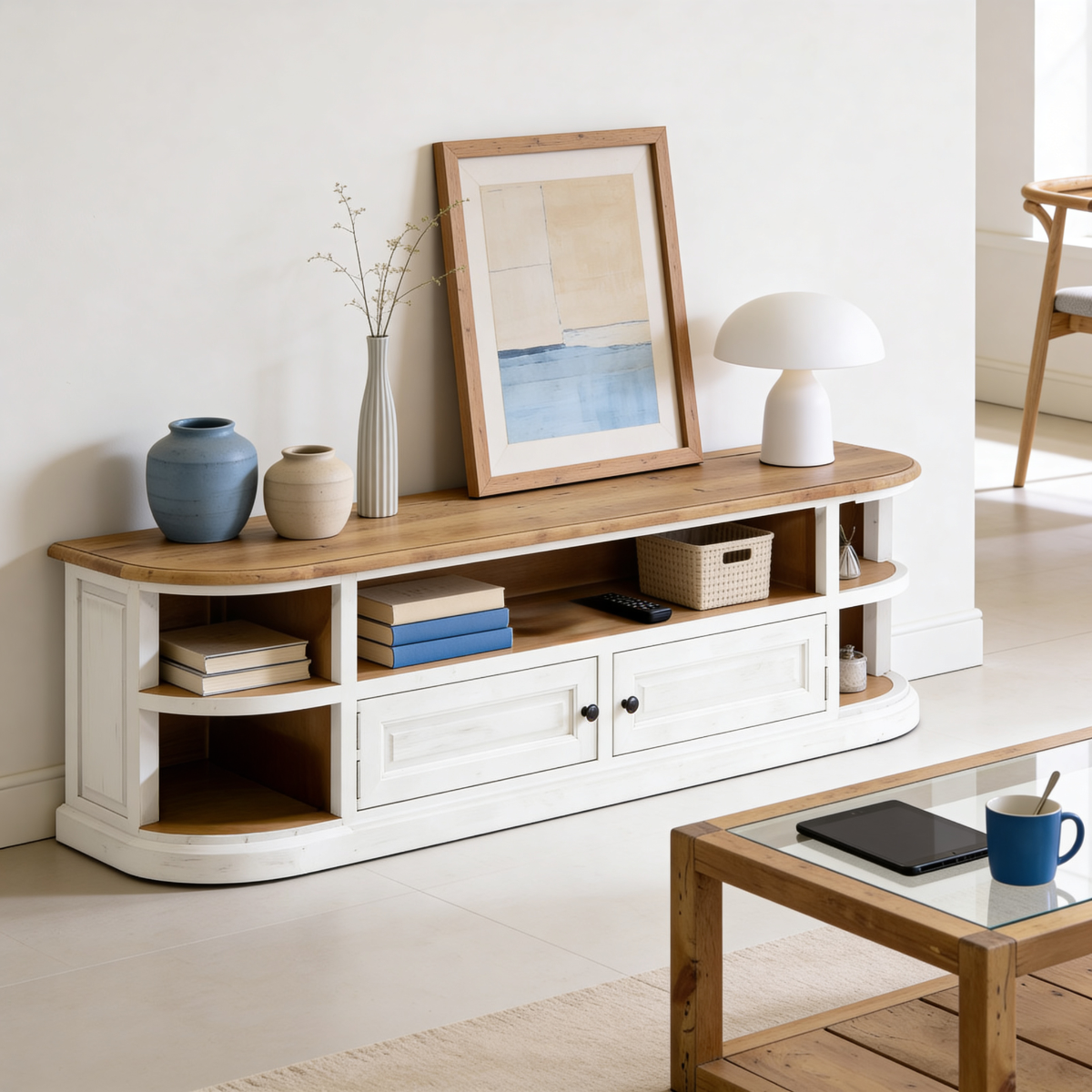 Meuble TV en bois recyclé blanchi Garance