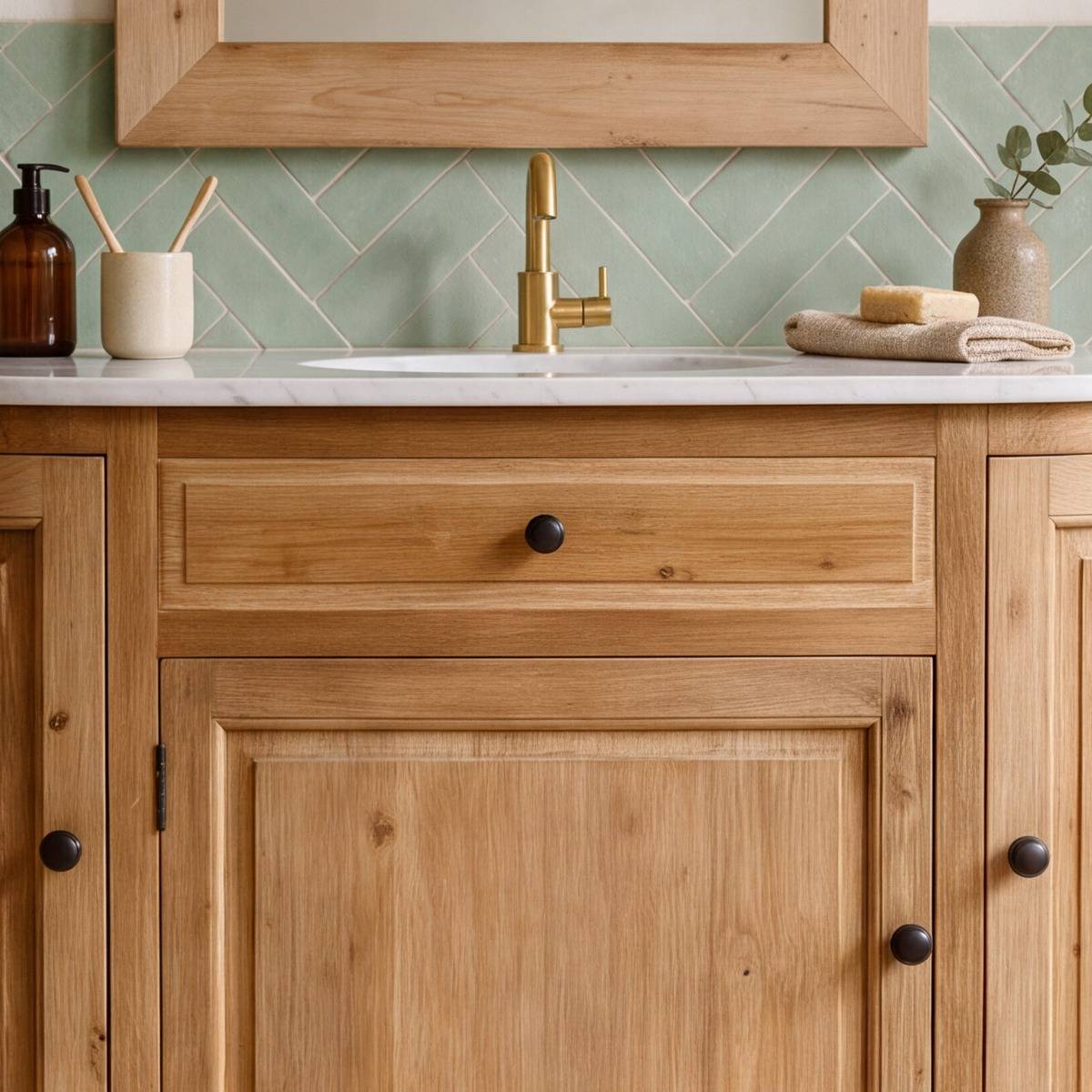 Meuble sous vasque en bois recyclé et marbre Garance