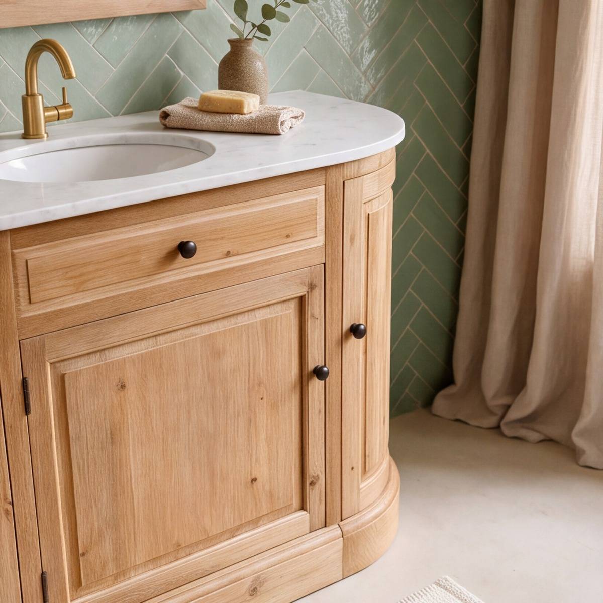 Meuble sous vasque en bois recyclé et marbre Garance