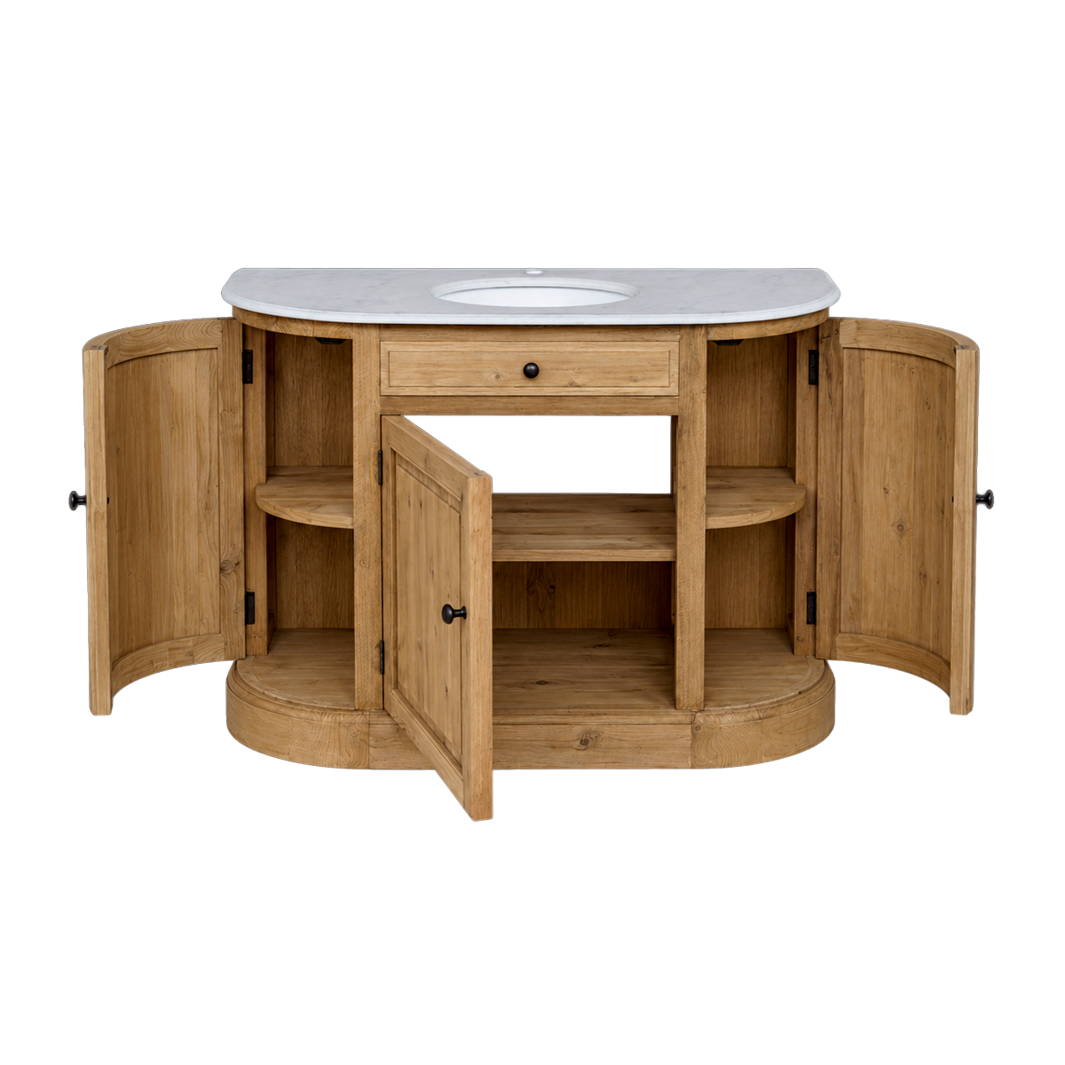 Meuble sous vasque en bois recyclé et marbre Garance