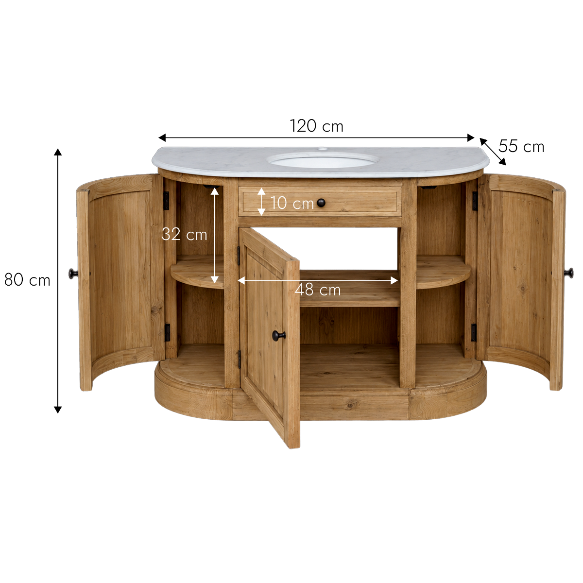 Meuble sous vasque en bois recyclé et marbre Garance