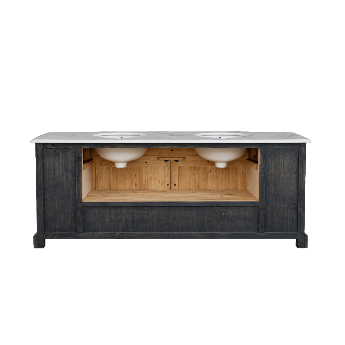 Meuble sous vasque double en bois recyclé et marbre Garance