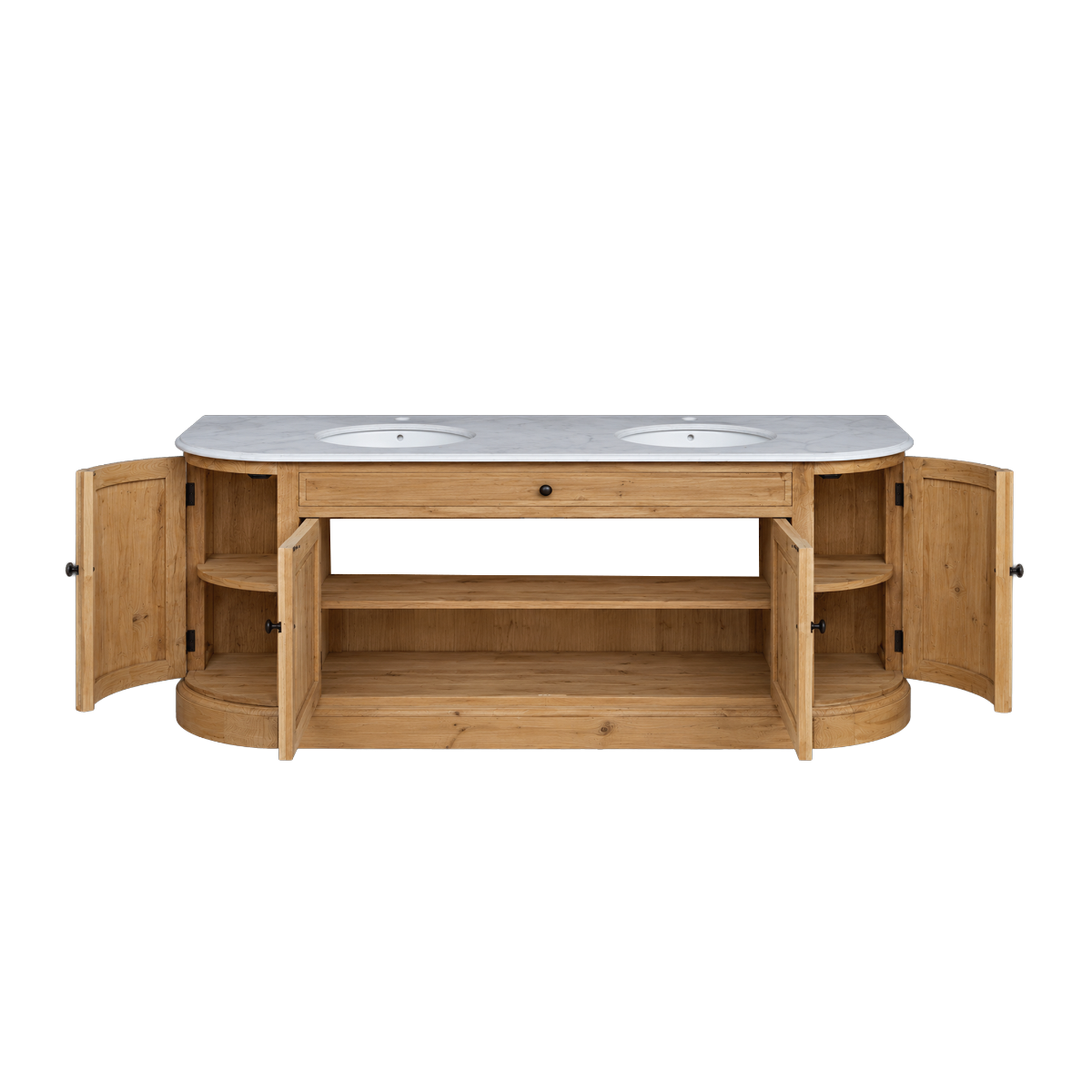 Meuble sous vasque double en bois recyclé et marbre Garance