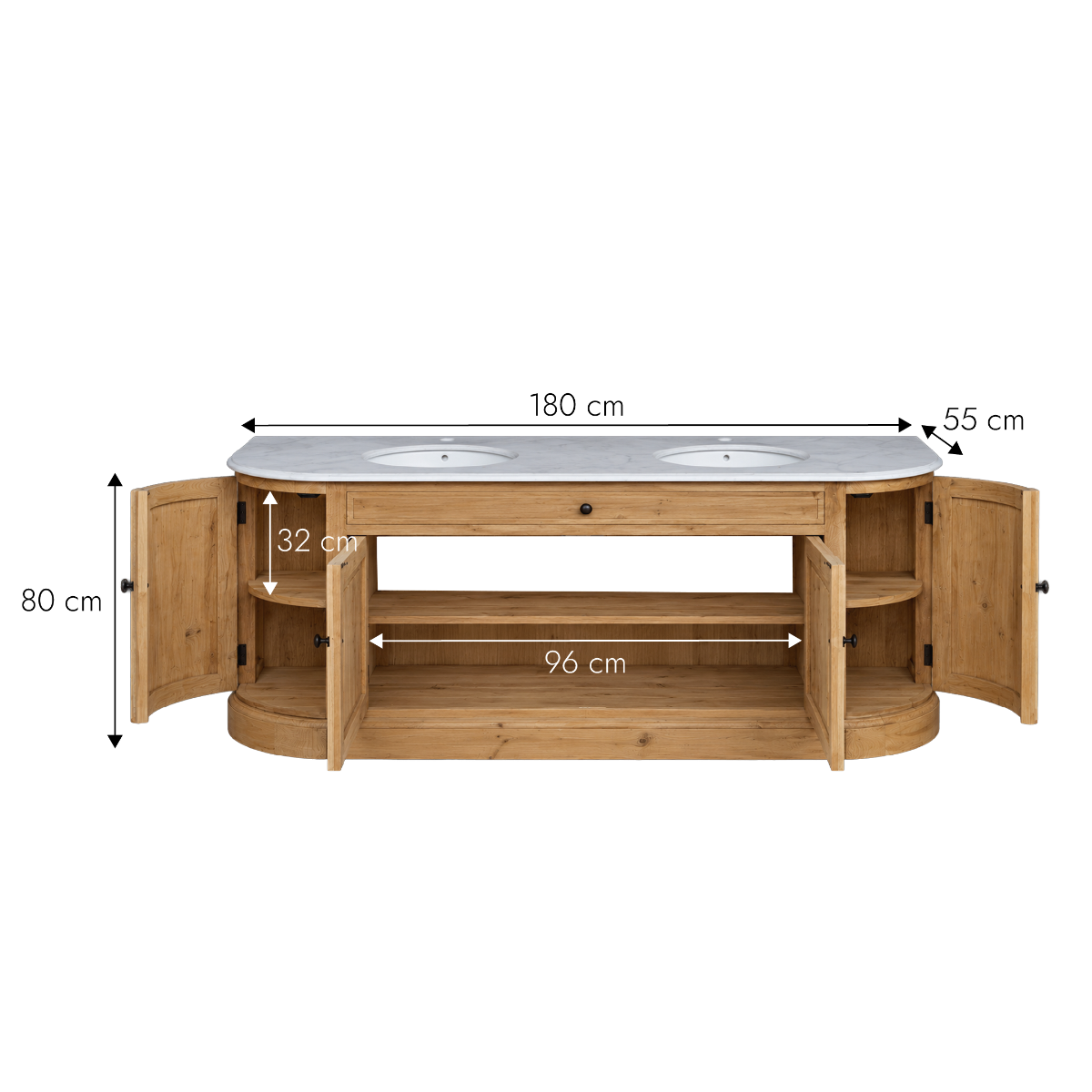 Meuble sous vasque double en bois recyclé et marbre Garance