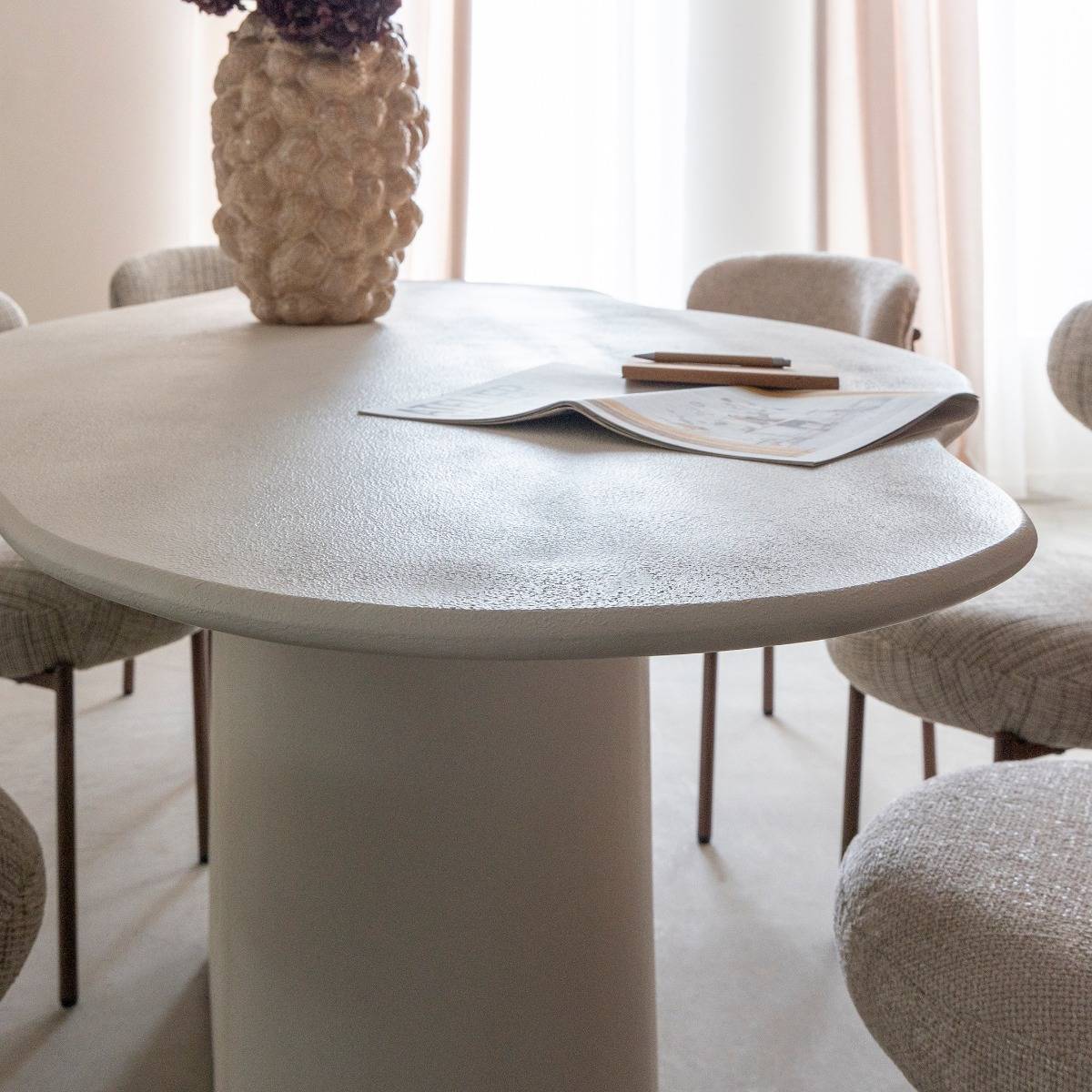 Table à manger nuage en bois effet béton blanc Thomas