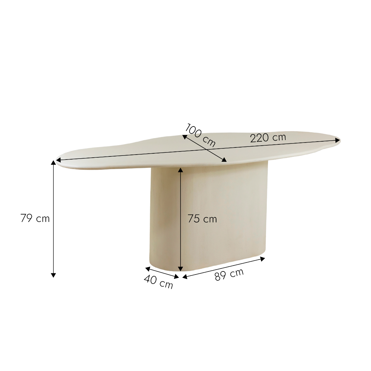Table à manger nuage en bois effet crépi blanc Thomas
