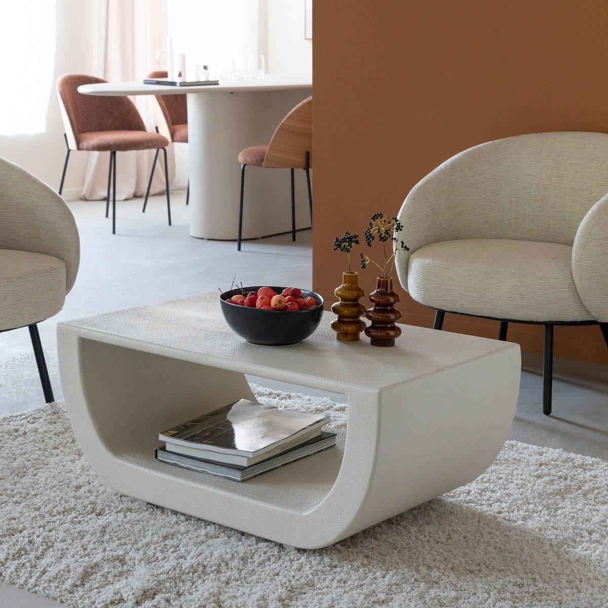 Table basse en bois effet béton blanc Thomas