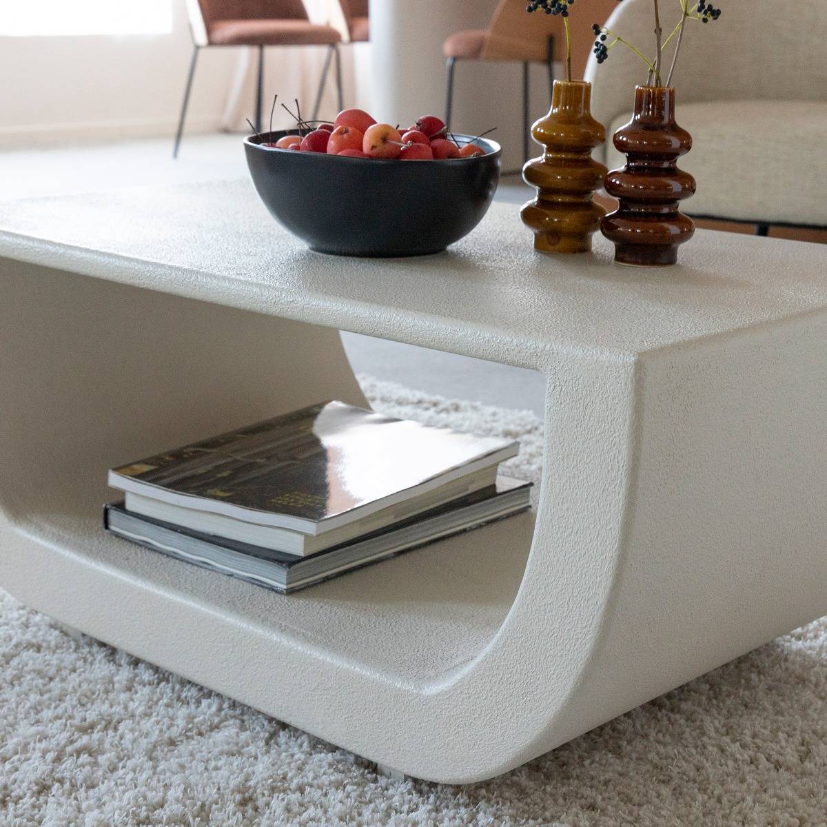 Table basse en bois effet béton blanc Thomas