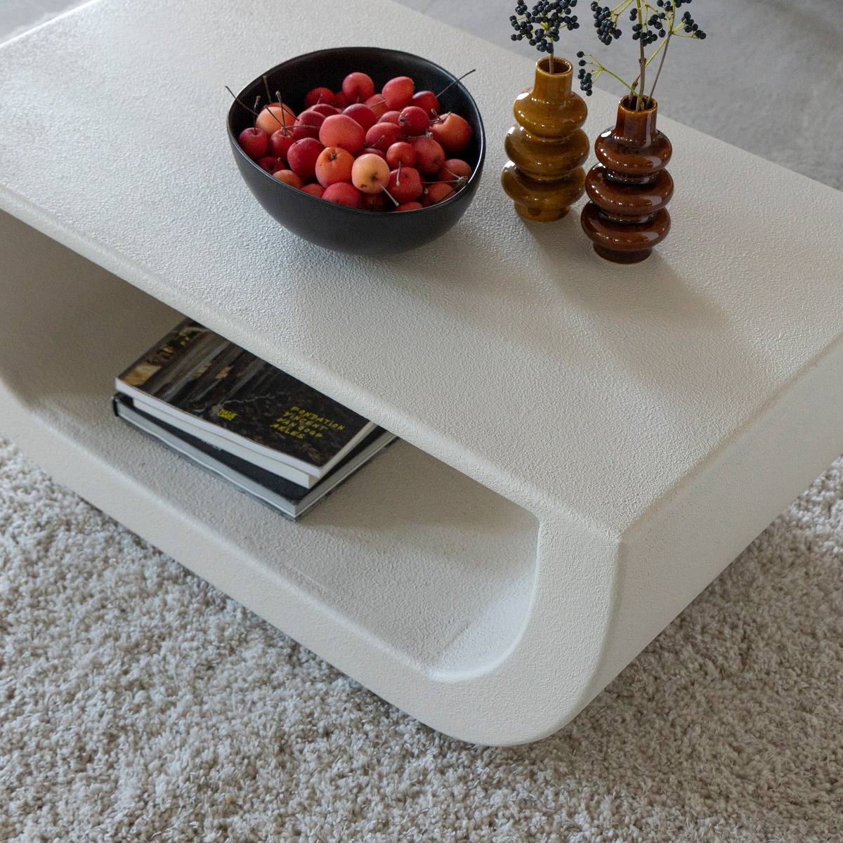 Table basse en bois effet béton blanc Thomas