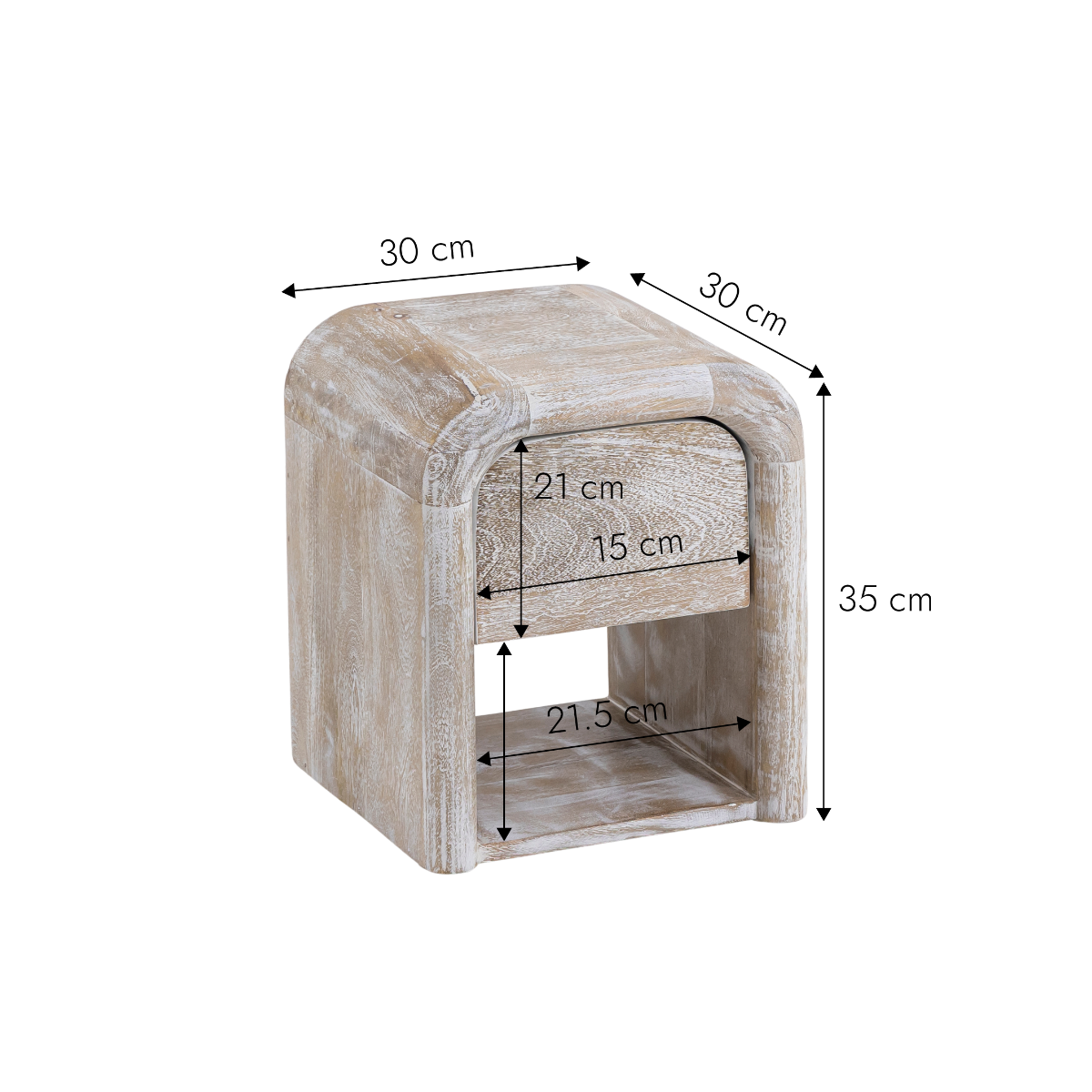 Table de chevet blanchie en bois de manguier Gilda