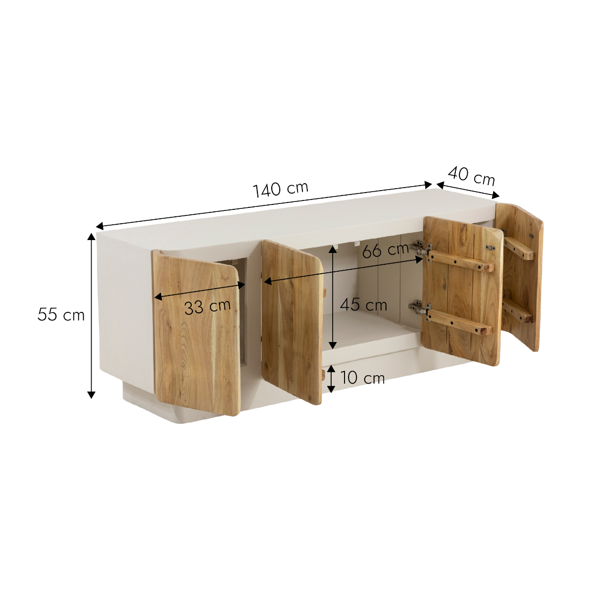 Buffet en bois de manguier blanchi et portes en acacia Mary
