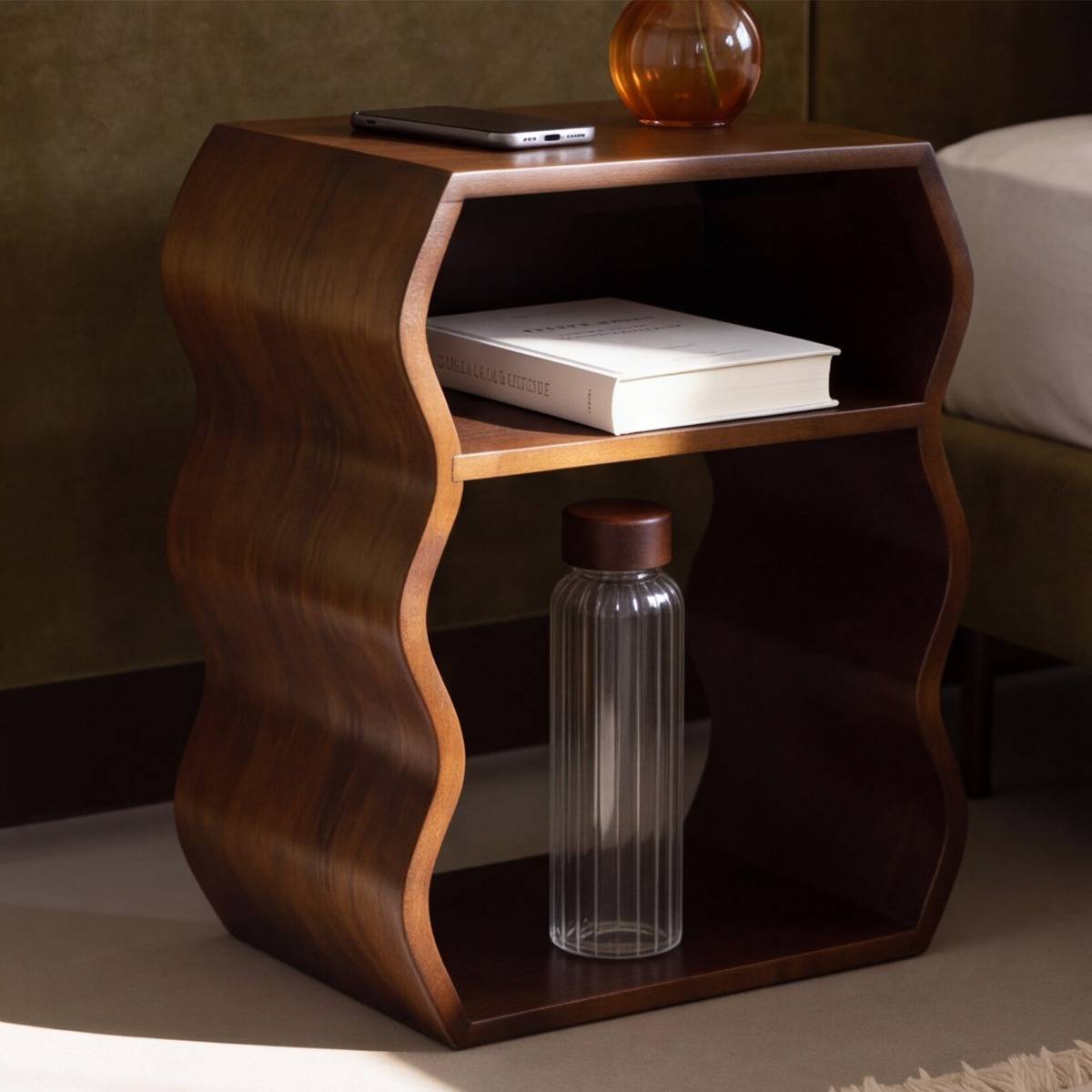 Table de chevet en bois de manguier vagues Maora