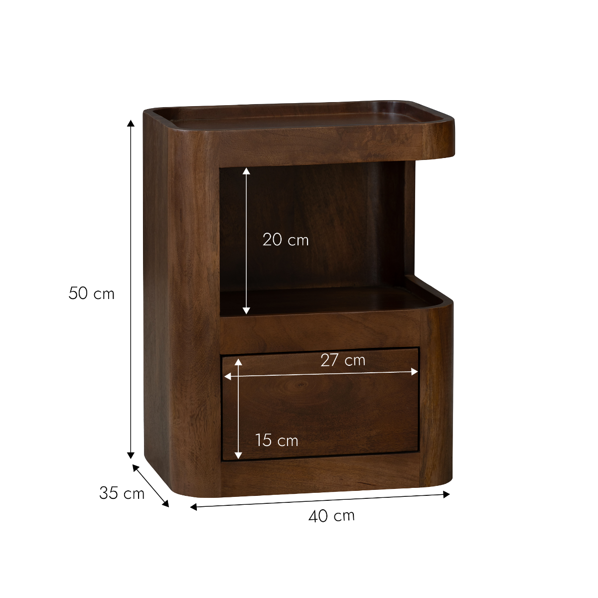 Table de chevet niche droite et gauche en bois de manguier Maora