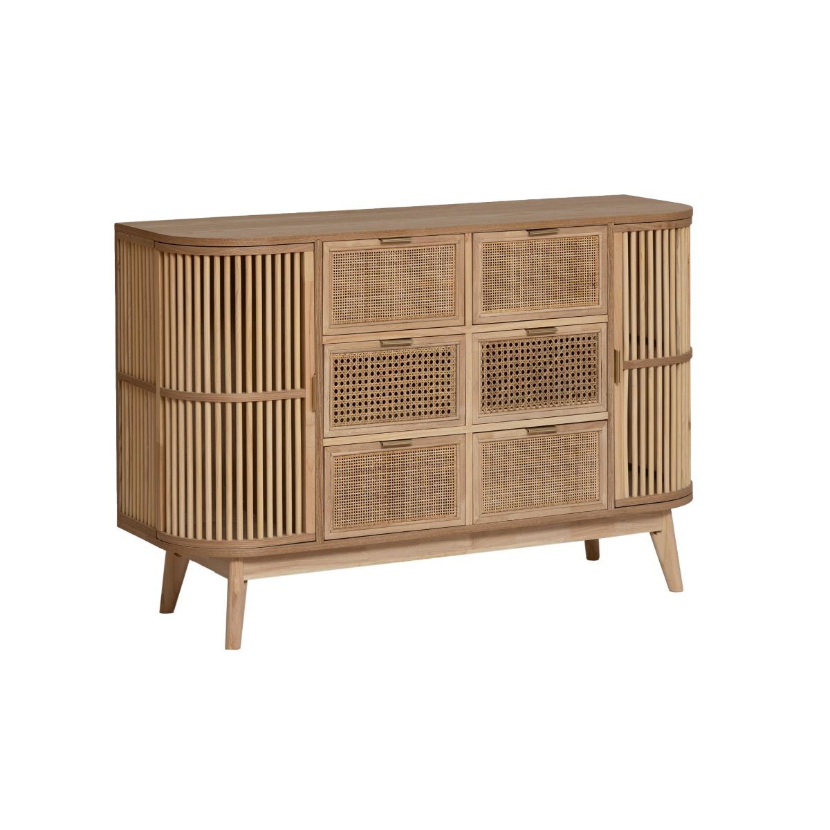 Commode en bois de pin et cannage Guido