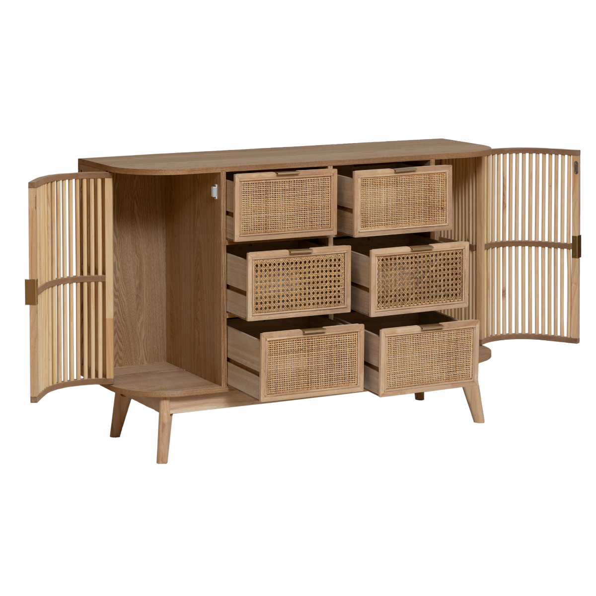 Commode en bois de pin et cannage Guido