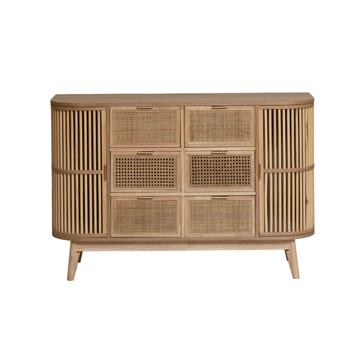 Commode en bois de pin et cannage Guido