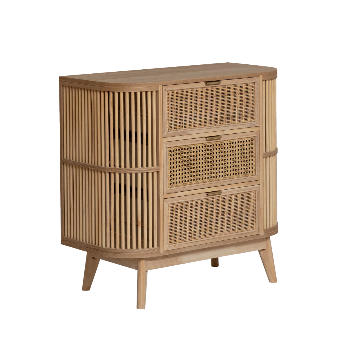 Petite commode en bois de pin et cannage Guido